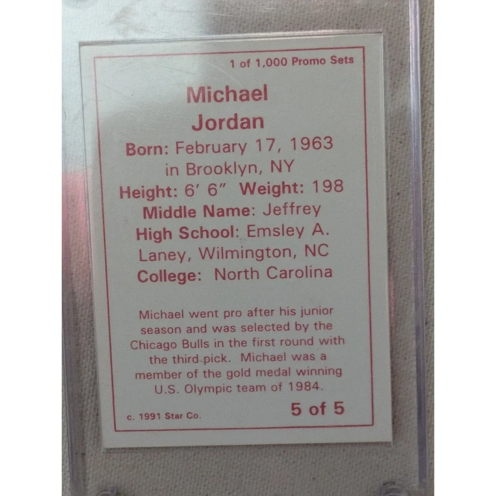 1991 Star Michael Jordan 5 of 5 Chicago Personal Info Promo Card Bulls
